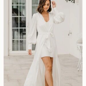Elegant White Long Sleeve Wrap Maxi Dress with Short Slip *used from my wedding